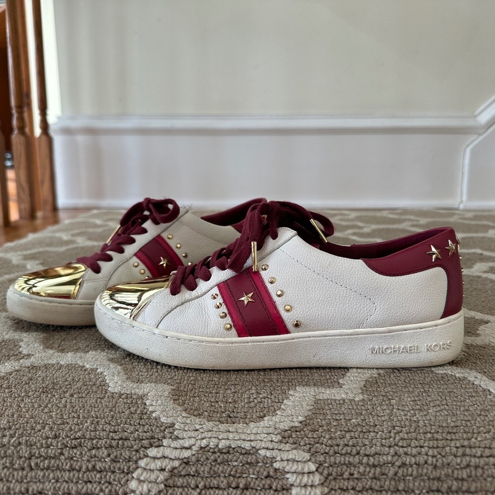 Michael Kors Burgundy studded sneakers gold size 7.5/ 38